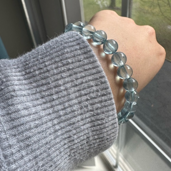 100% Natural 7mm aquamarine beads bracelet - Picture 5 of 15